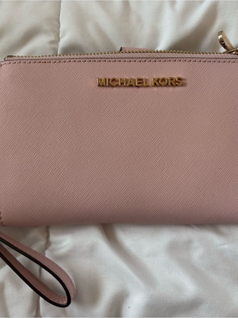 Michael Kors Blush Pink Wristlet Clutch with Gold Logo